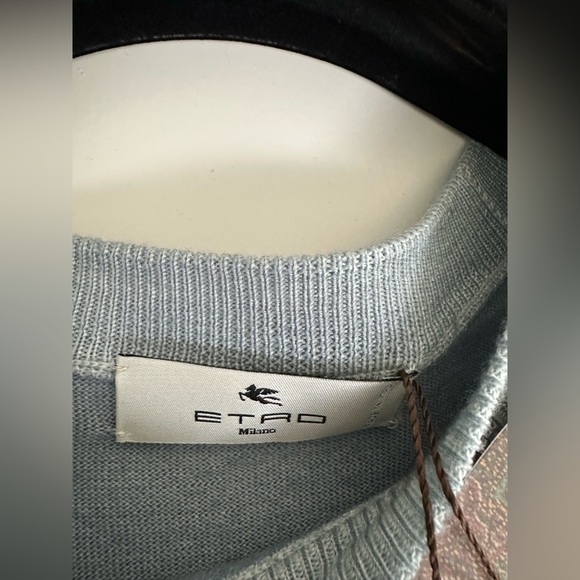 NWT $670 Etro Sweater virgin Wool Light Blue Multi Color Pegasus Logo Large L - Picture 6 of 16